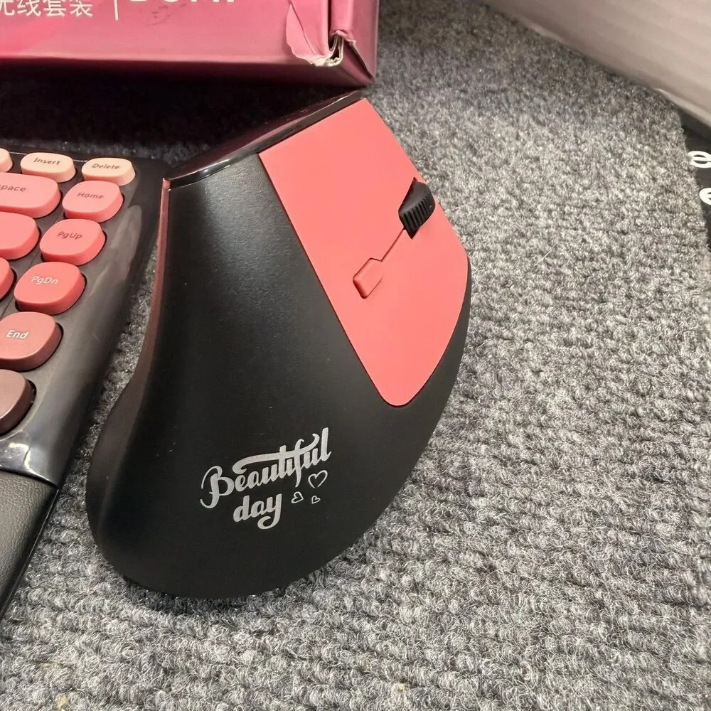 MOFii BOMI Wireless Ergonomic Keyboard Mouse Combo Pink Black Open Box PC